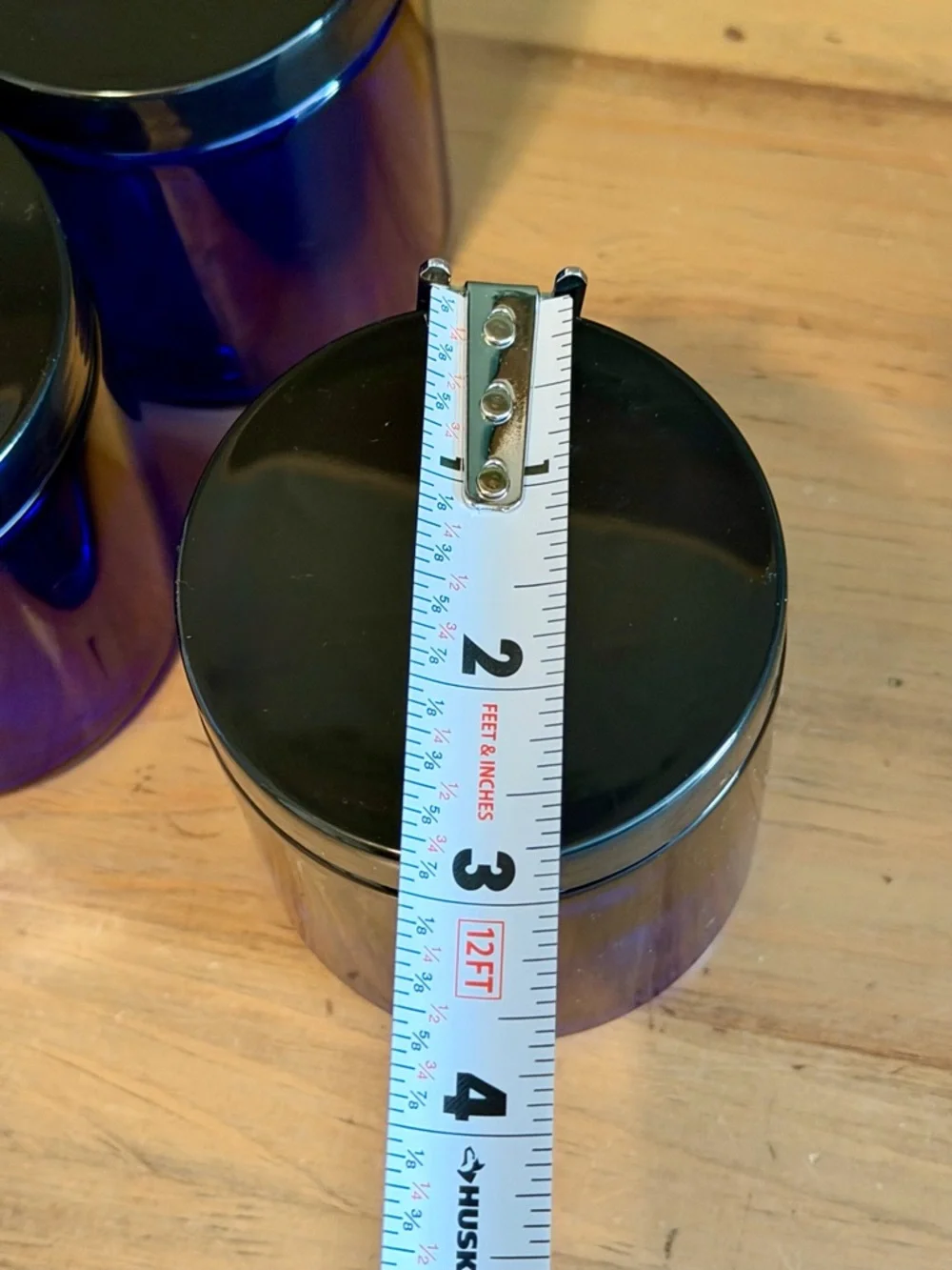 Cobalt Blue Glass Jars Set of 3 w/ Lids Midnight Decor Storage